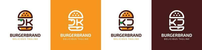 letra jk y kj hamburguesa logo, adecuado para ninguna negocio relacionado a hamburguesa con jk o kj iniciales. vector