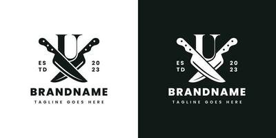 Letter U Double Knife Logo, Suitable for any business related to knife with U initial. vector