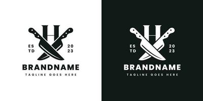 Letter H Double Knife Logo, Suitable for any business related to knife with H initial. vector