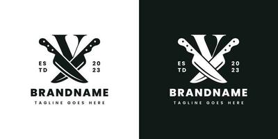 Letter V Double Knife Logo, Suitable for any business related to knife with V initial. vector