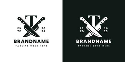 Letter T Double Knife Logo, Suitable for any business related to knife with T initial. vector