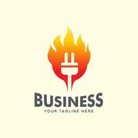 fire logo design with electric plug head vector