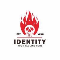 skull logo design with red burning fire vector