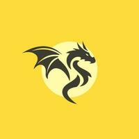 light black dragon logo design with a light yellow circle behind it vector