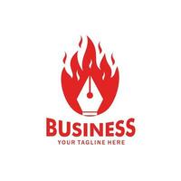 creative pen logo design with red flame vector