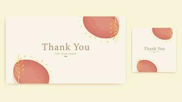 thank you card template, abstract rounded thanks card aesthetic gold leaves watercolor simple greeting card vector