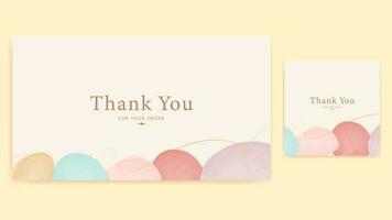 thank you card template, abstract rounded colorfull aesthetic watercolor simple greeting template vector