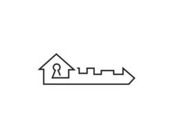 Modern Real Estate House Key Logo Icon Design Line Symbol Vector Element Template.