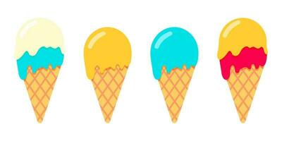 Ice cream coner. Pink and yellow icecream isolate on white vector