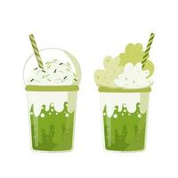 matcha latté verde té, dibujos animados aislado vector ilustración