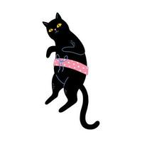 Black Cat Wrapped With Gift Ribbon vector