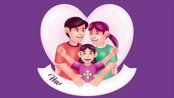 Happy Parents Day. 3d vector animation. Happy family, father and mother hugging child. perfect for greetings video