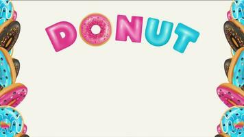 Donut journée vacances. 3d vecteur animation de Chocolat cadre, la fraise, vanille Donut et texte. parfait pour événements, annonces et conception éléments video