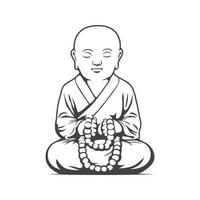 illustration A black and white drawing of a monk with a rosary in his hands vector