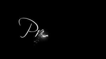 prima - letras animación con partículas brillar en negro antecedentes. genial para saludo vídeos, apertura video, parachoque, cine, digital video, medios de comunicación publicación, película, corto película, etc video