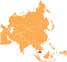 mapa de singapur en asia, iconos que muestran la ubicación y las banderas de singapur. png
