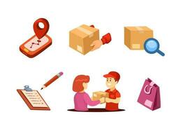 Online Shopping and Shipping Courier Package Business symbol cartoon collection set illustration vector