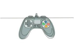 Single continuous line drawing video games PlayStation gaming controller. Computer game competition. Gaming concept for fun. Joysticks isolated. One line draw graphic design vector illustration