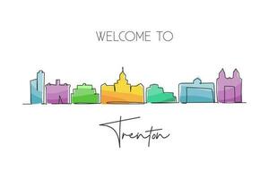Single one line drawing Trenton city skyline, New Jersey. World historical town landscape. Best holiday destination postcard. Editable stroke trendy continuous line draw design vector illustration