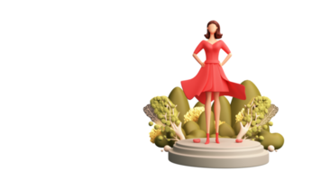 3d renderizar, moderno jovem menina personagem em pé em etapa e natureza visualizar. png