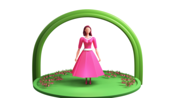 3D Render, Fashionable Young Girl Standing On Stage And Natural Background. Happy Women's Day Concept. png
