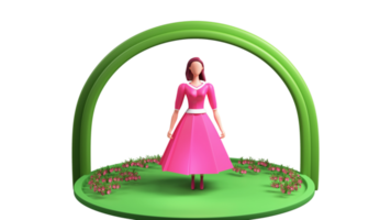 3d renderizar, elegante jovem menina em pé em etapa e natural fundo. feliz mulheres dia conceito. png