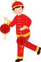 personnage de chinois Jeune garçon en portant lanternes dans en marchant pose. png