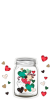 Vector Colorful Hearts With Leaves Inside Glass Jar Sticker And Copy Space. Love or Valentine's Day. png