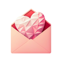 3D Render, Pastel Red Paper DIY Geometric Heart Icon Inside Envelope. png