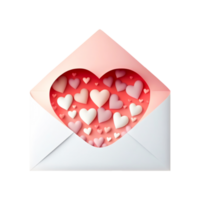 3D Render Of Soft Color Paper Hearts Icon Inside Envelope. png