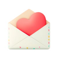 3D Render Of Soft Color Paper Heart Icon Inside Envelope. png