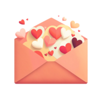 3D Render Of Flying Soft Color Paper Hearts From Envelope. png