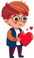 Young Boy Holding Red Heart In Standing Pose. png
