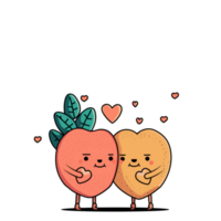 Cartoon Couple Mascot Holding Hearts And Leaves. png