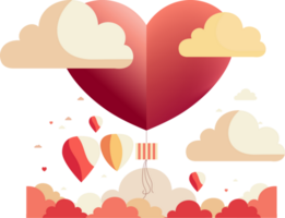 Beautiful Red Paper Heart Shape Balloon, Colorful Clouds For Love Or Valentine Concept. png