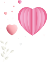 3D Render, Pastel Pink Paper Heart Shapes With Leaf Plant. Love Or Valentine Concept. png