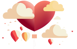 Beautiful Red Paper Heart Shape Balloon, Colorful Clouds For Love Or Valentine Concept. png