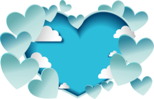 pastel azul papel corazón formas con nubes decorado antecedentes y espacio para texto o imagen. png