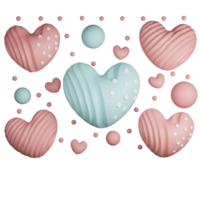 3D Render, Pastel Blue And Red Heart Shapes With Circles. Love Or Valentine Concept. png