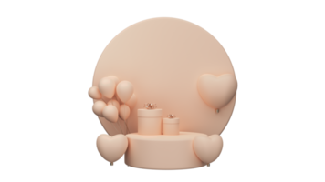 3D Render, Circle Podium Decorated Heart Shape Balloons And Gift Box. png