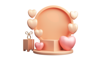 3D Render of Circle Frame Or Stand Decorated With Heart Shape Balloons. Love Or Valentine's Day Concept. png