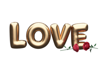 3d rendere di d'oro Foglio amore testo con carta Rose elementi. png