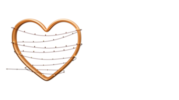 3D Render of Golden Heart Shape Frame Surrounded By Lighting Garland. png