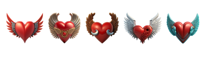 3D Illustration Of Pixar Style Heart With Wings Icon Set. png