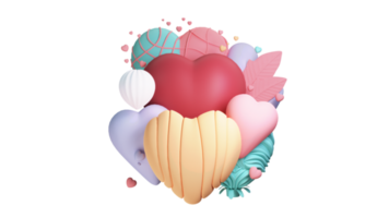 3D Render, Clay Modeling of Glossy Heart Shapes And Abstract Object. png