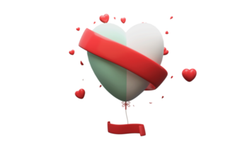 3D Render, Soft Color Heart Balloon With Red Ribbon. png