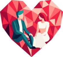 Faceless Young Couple Sitting On Polygonal Red Heart. png