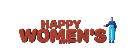 3D Render of Happy Women's Day Text And Fashionable Young Girl Character Standing. png