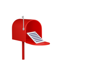 3d render do carta dentro vermelho aberto caixa de correio elemento. png