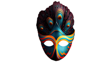 3d framställa av färgrik venetian mask med påfågel fjädrar ikon. png